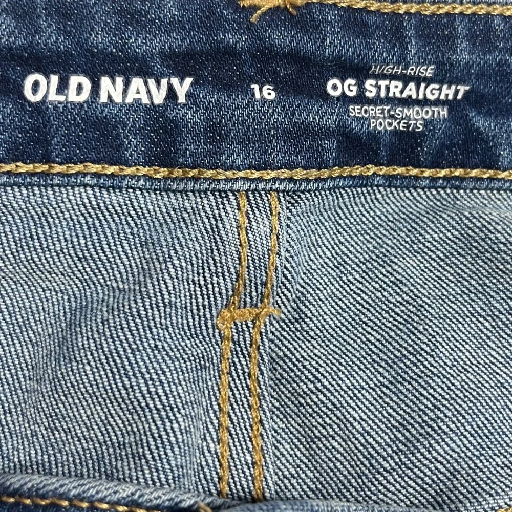 Old Navy OG Straight High Rise Denim Jean Shorts‎ Dark Wash Raw Hem Size 16